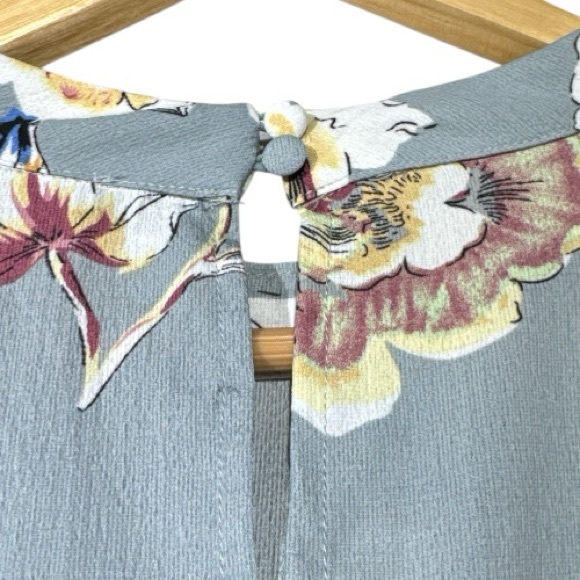 Suzanne Betro Sage Gray Floral Tiered Shift Dress Flared Long Sleeve Dress - Picture 10 of 12